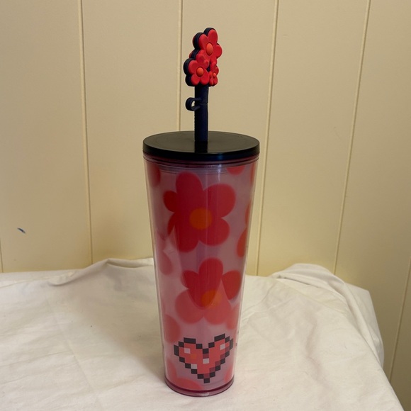 2025 Starbucks Valentines Pink Floral 24 oz. Tumbler with Straw cover Heartfelt - Picture 2 of 6